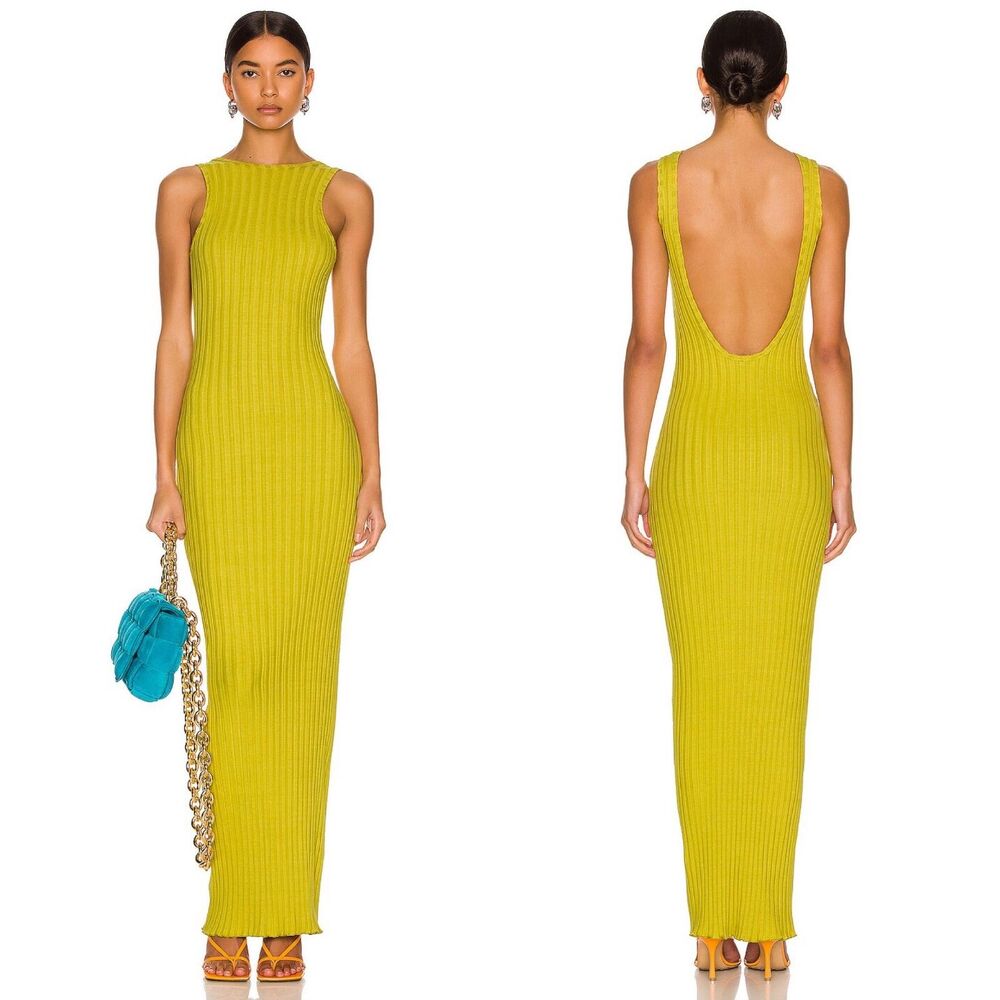 Simon Miller, Draco Ribbed Dress in Kiwi, M Backless Stretchy Bodycon Maxi